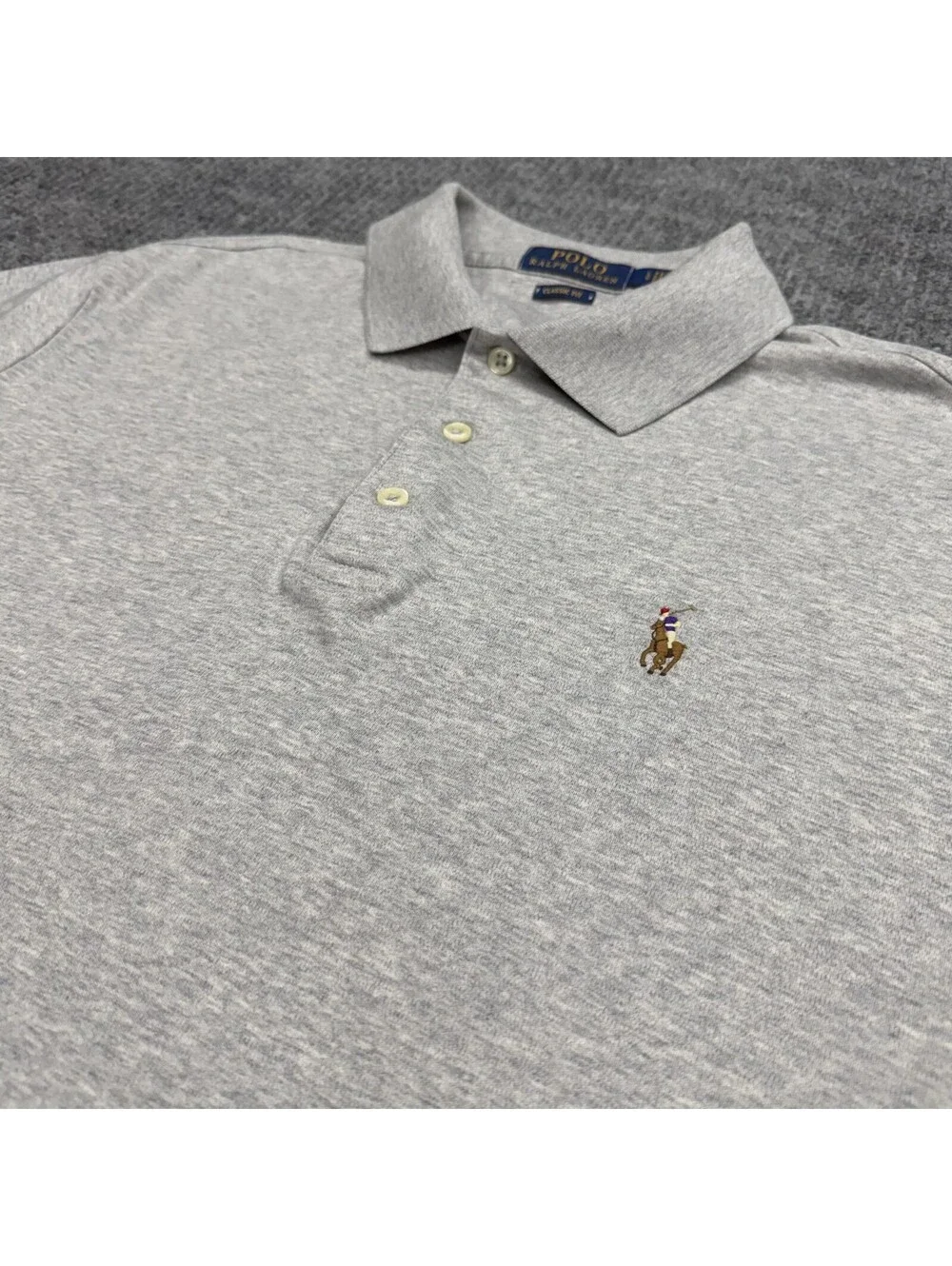 Polo Ralph Lauren Polo Mens Large Classic Fit Gray Flesh Pony Short Sleeve
